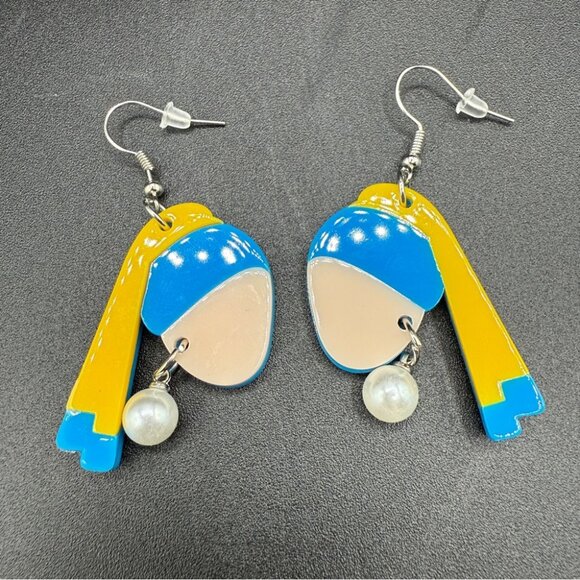 Girl With the Pearl Earring Pierced  Dangly Acrylic Earrings - Artsy Style - Picture 2 of 9